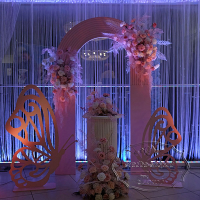 Розовая арка для оформления выездной регистрации брака