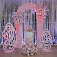 Розовая арка для оформления выездной регистрации брака